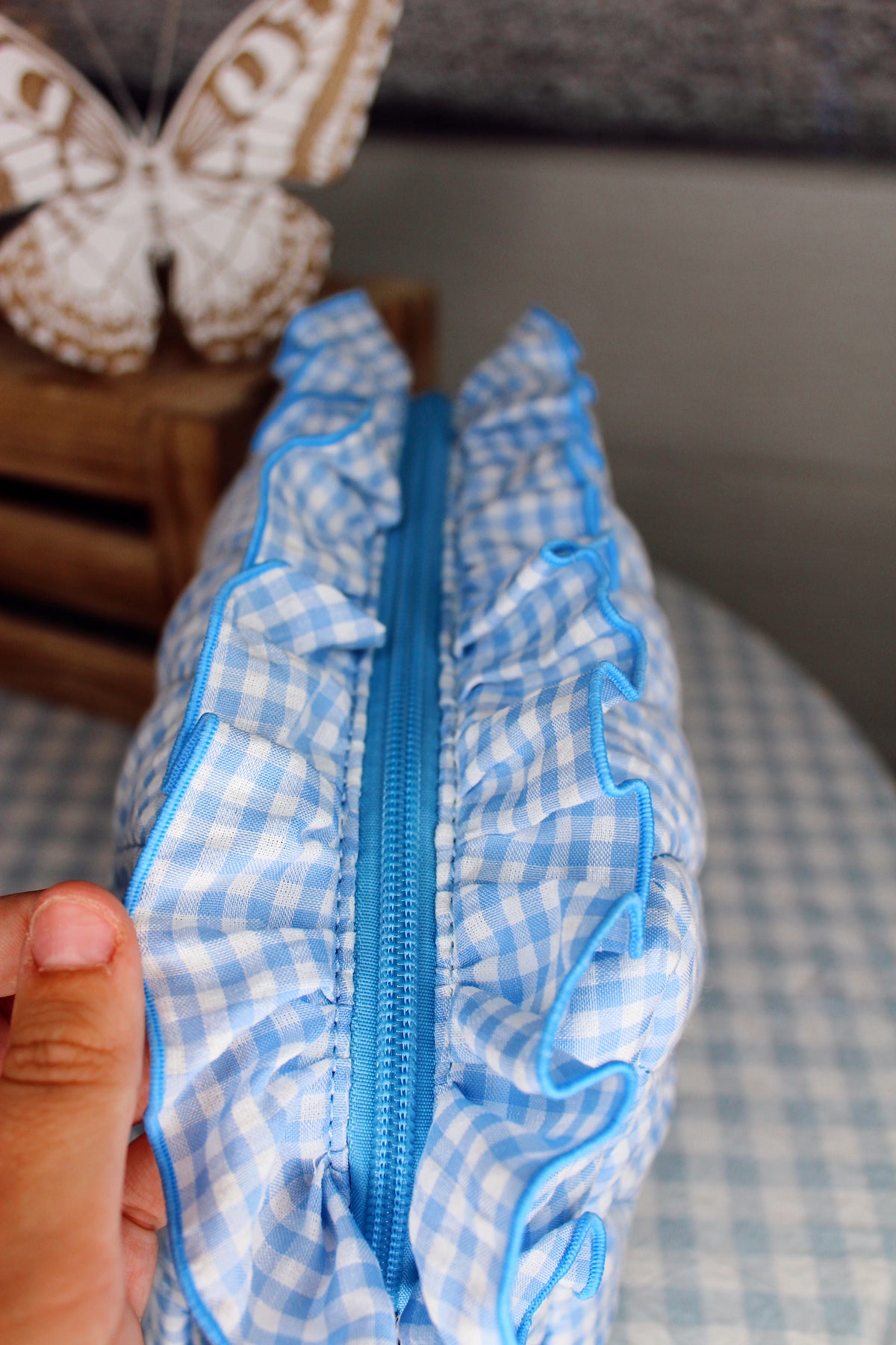 Blue Gingham Large Pouch