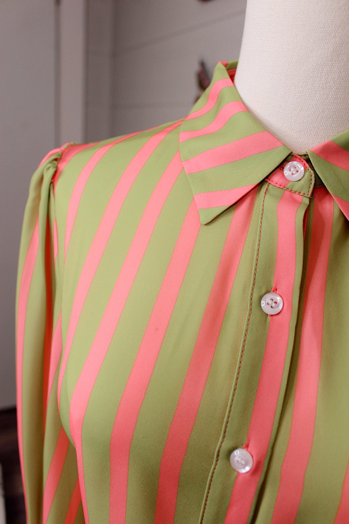 Jade Striped Button Blouse