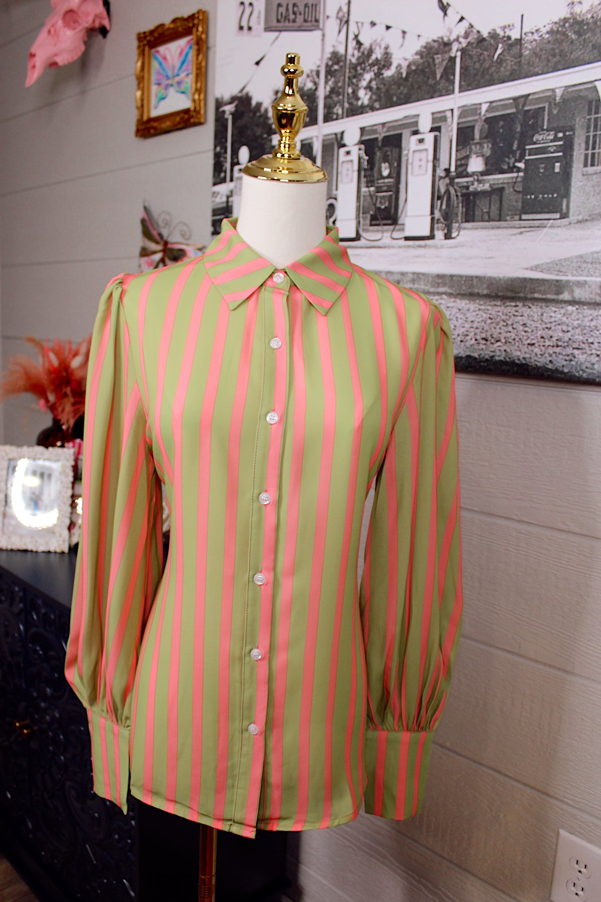 Jade Striped Button Blouse