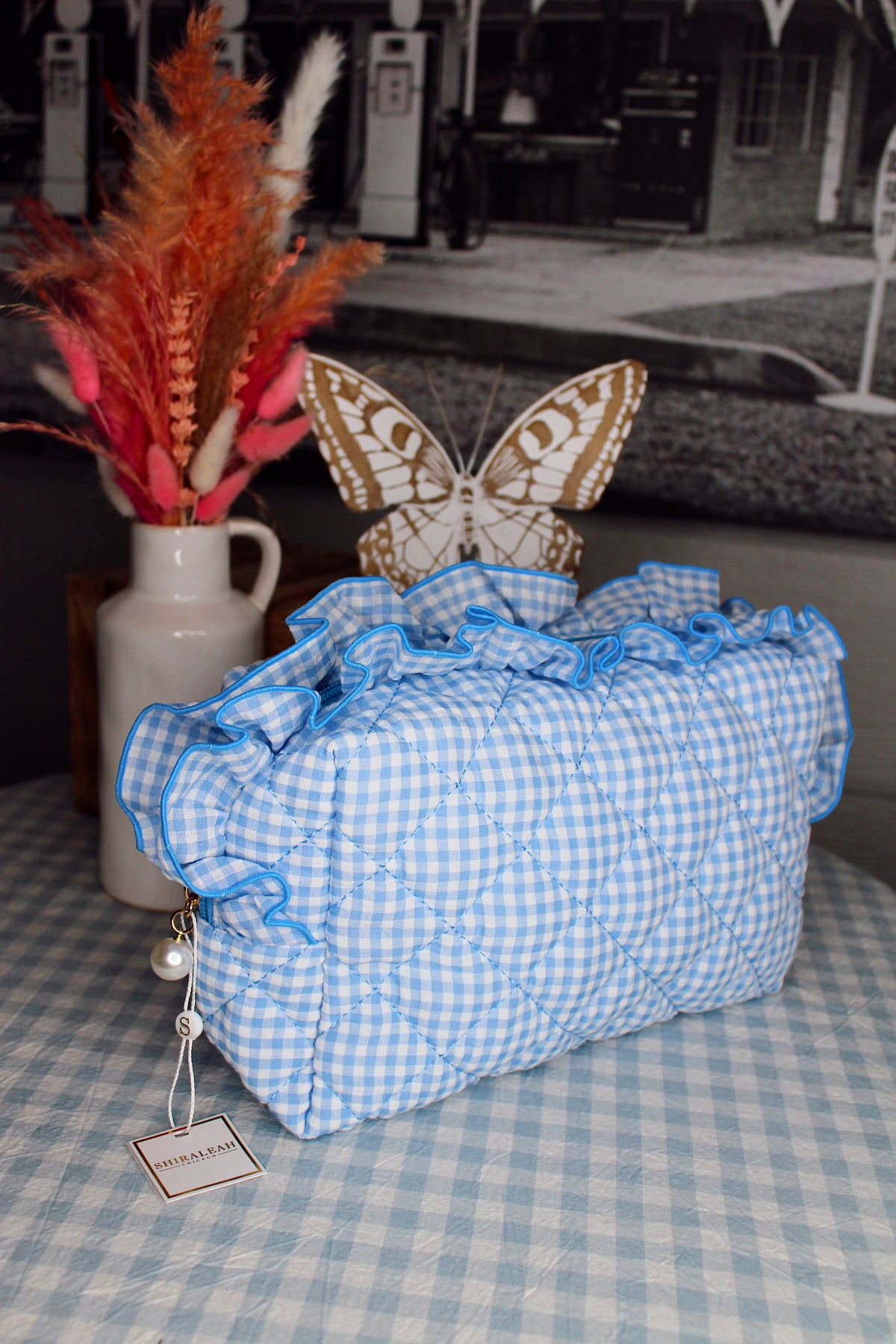 Blue Gingham Large Pouch