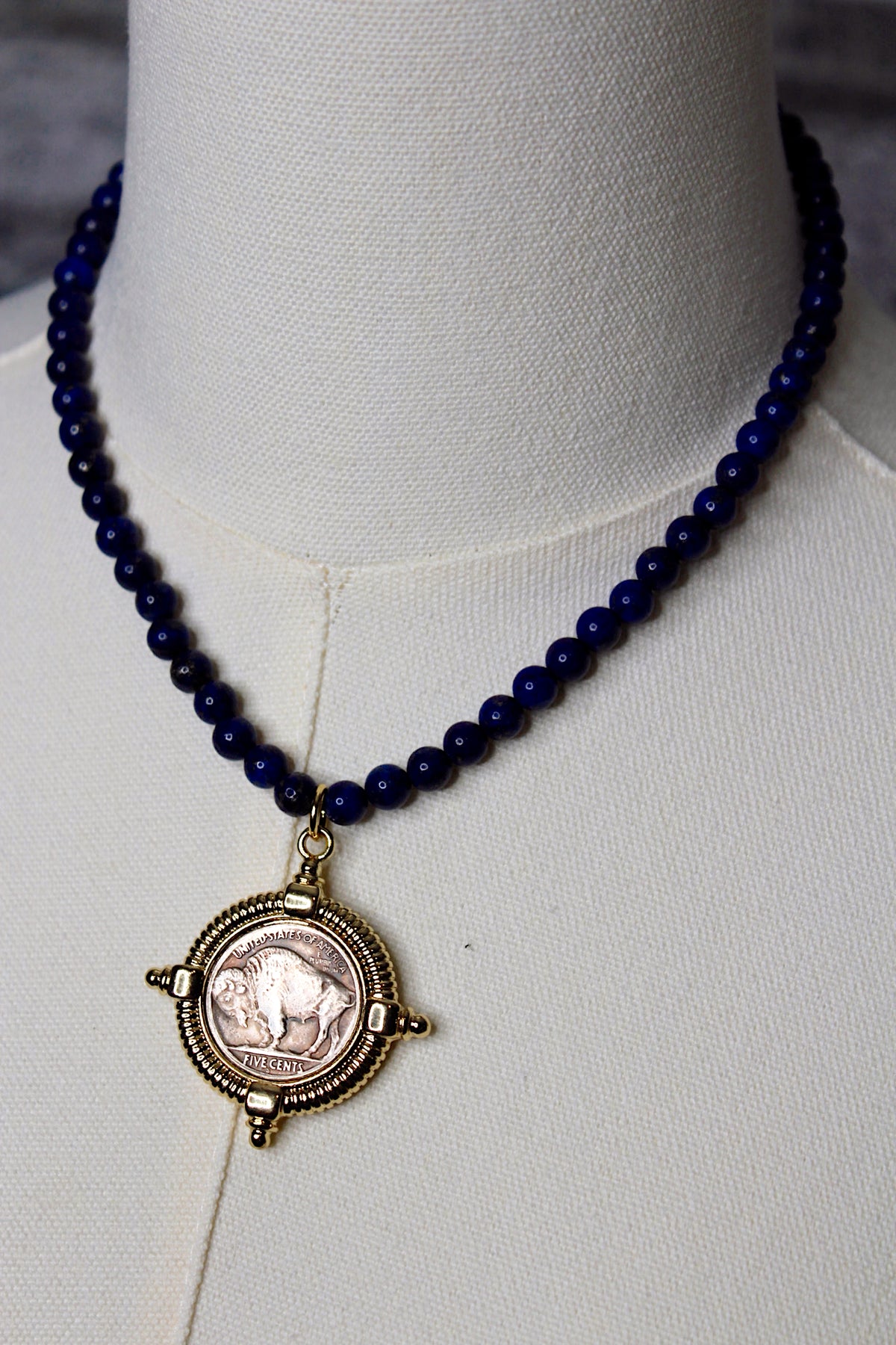 Buffalo Lapis Beaded Necklace
