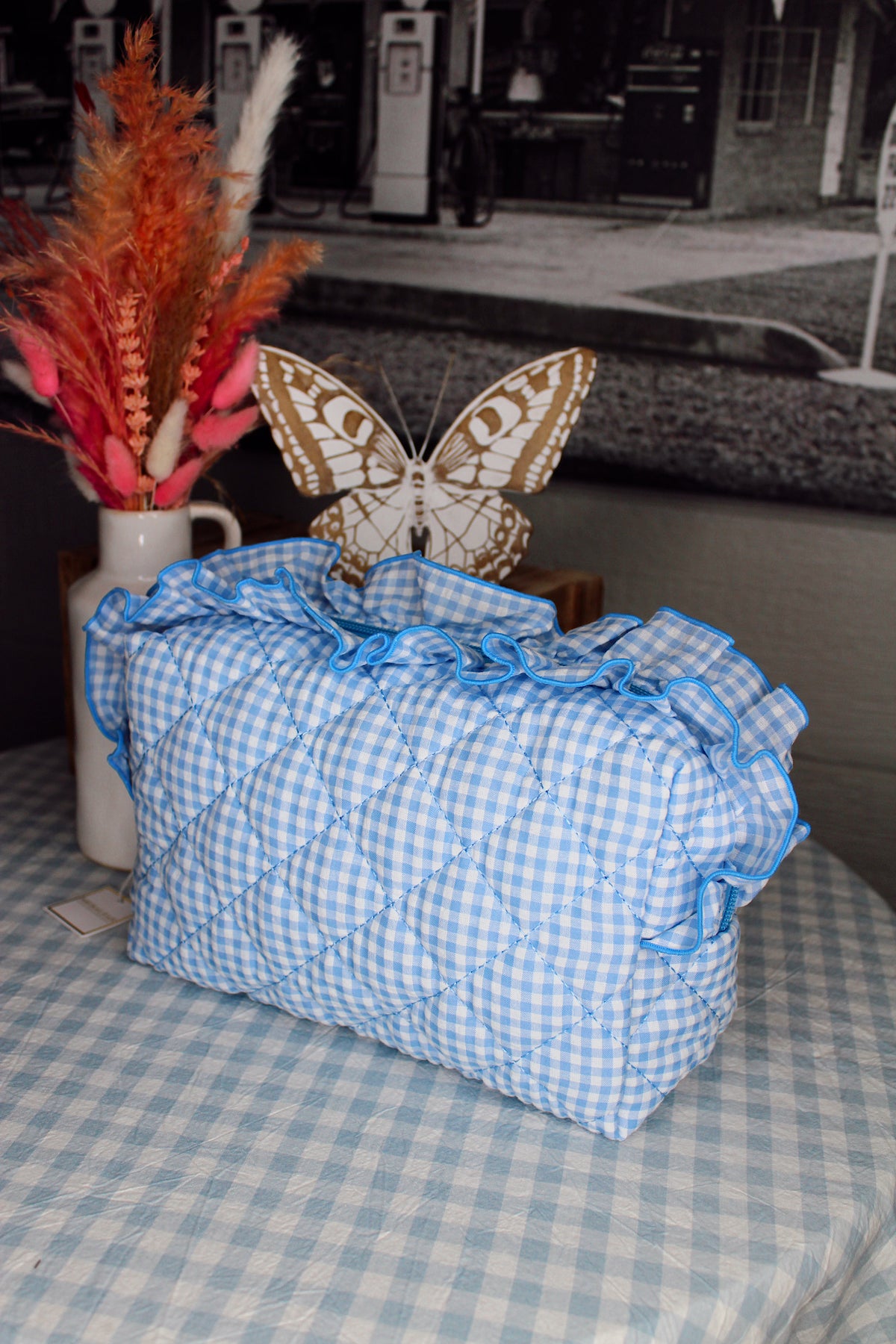 Blue Gingham Large Pouch