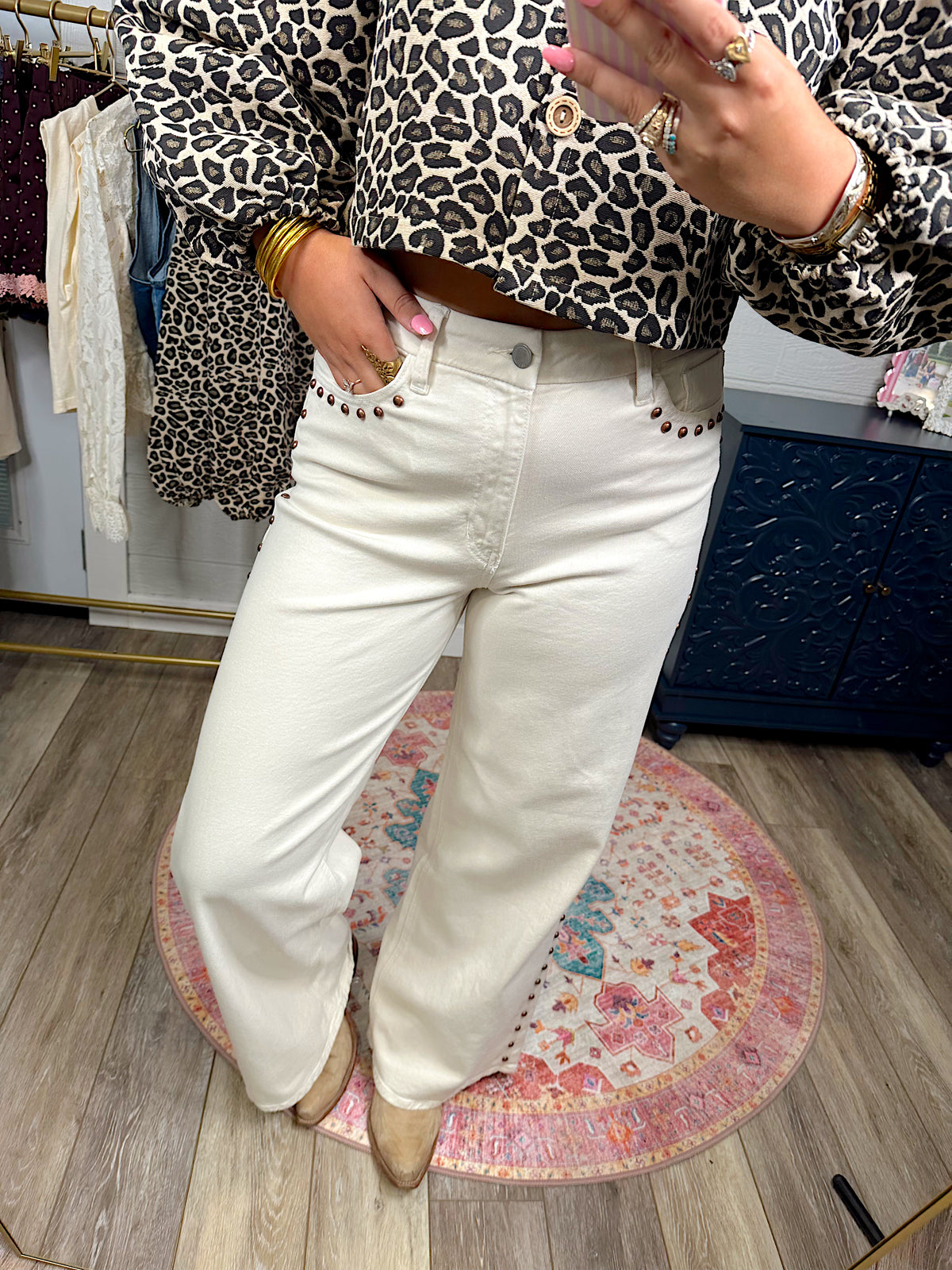 Kaylee Cream Studded Jeans