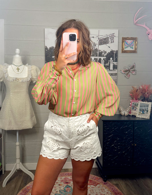 Jade Striped Button Blouse