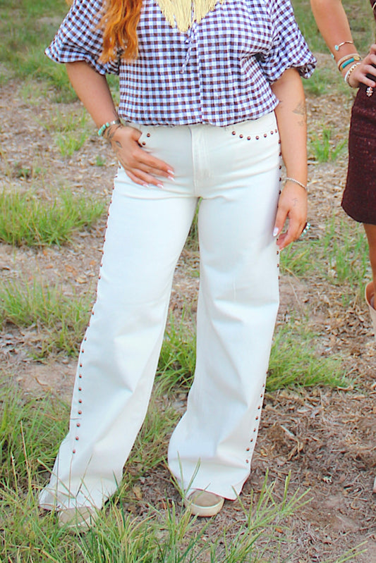 Kaylee Cream Studded Jeans
