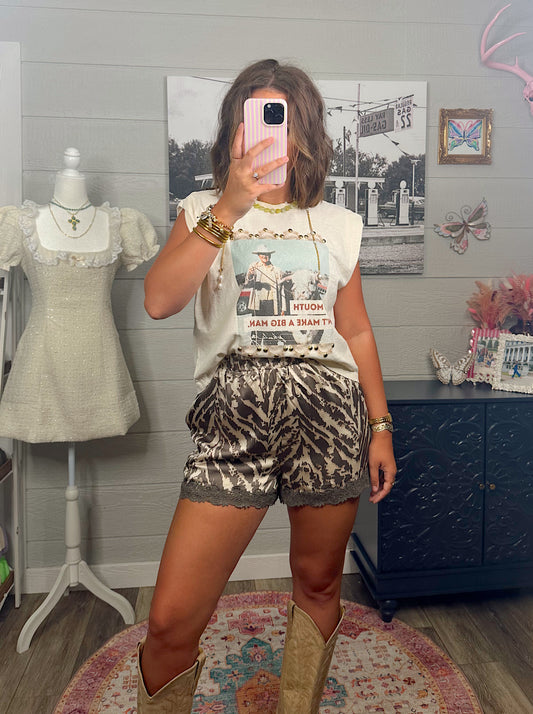 Eye of the Tiger Satin Lace Shorts
