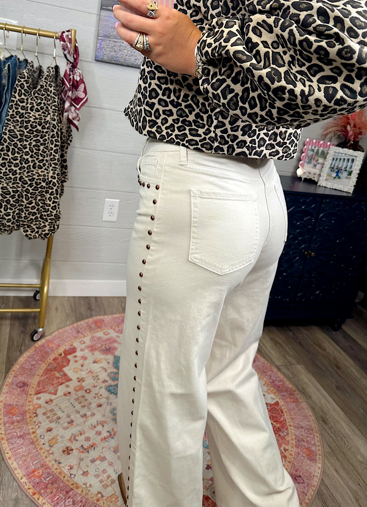 Kaylee Cream Studded Jeans