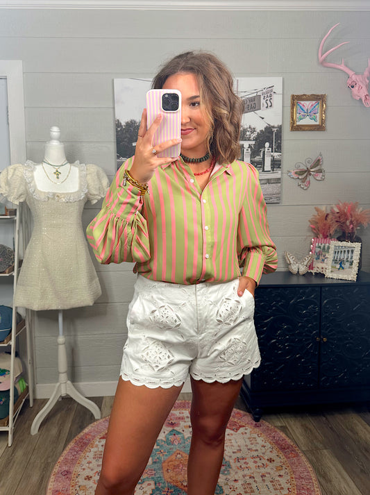 Jade Striped Button Blouse
