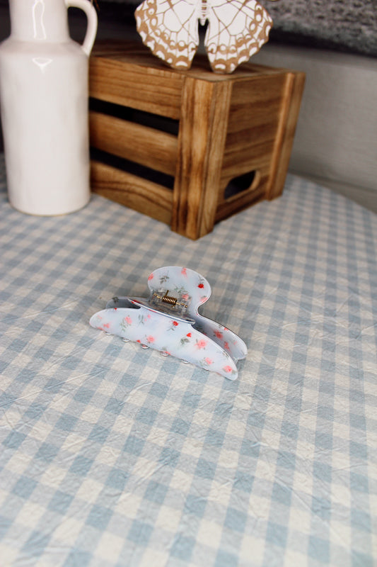 Floral Periwinkle Claw Clip