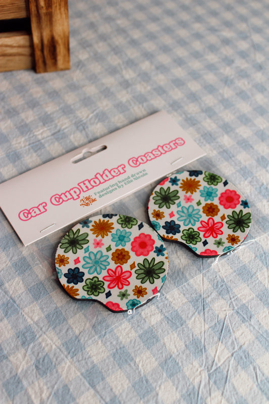 Watercolor Floral Car Cupholder Coasters