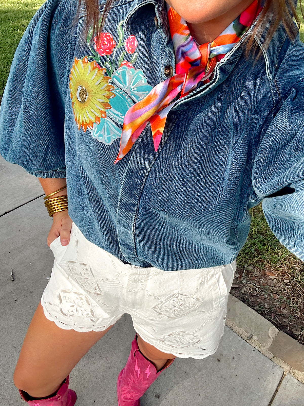 White Denim Daisy Short