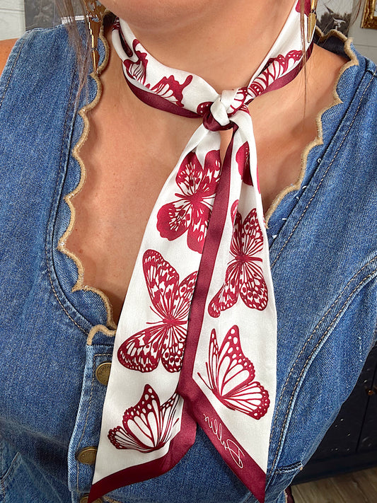 White/Maroon Butterfly Fly Away Twilly