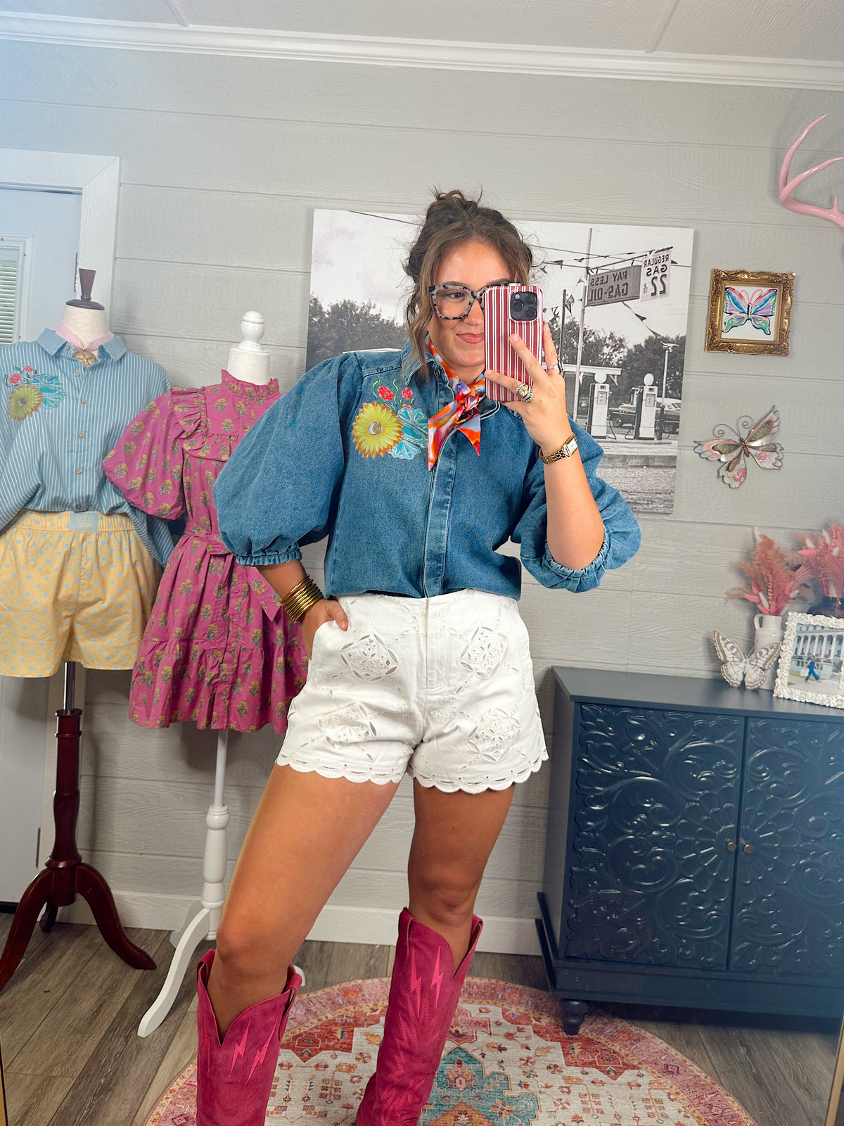 White Denim Daisy Short