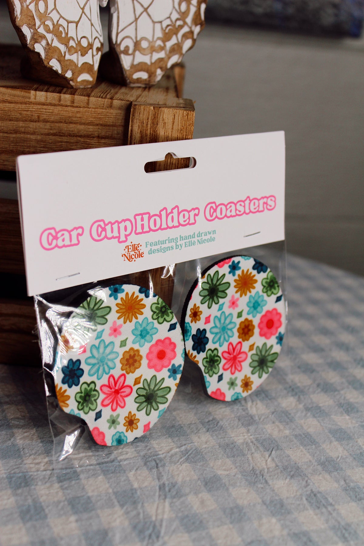 Watercolor Floral Car Cupholder Coasters