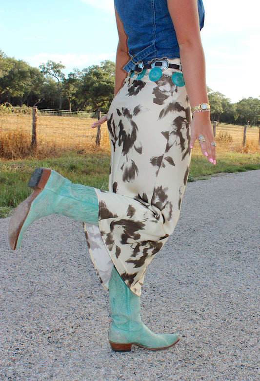 Cowtown Floral Midi Silk Skirt