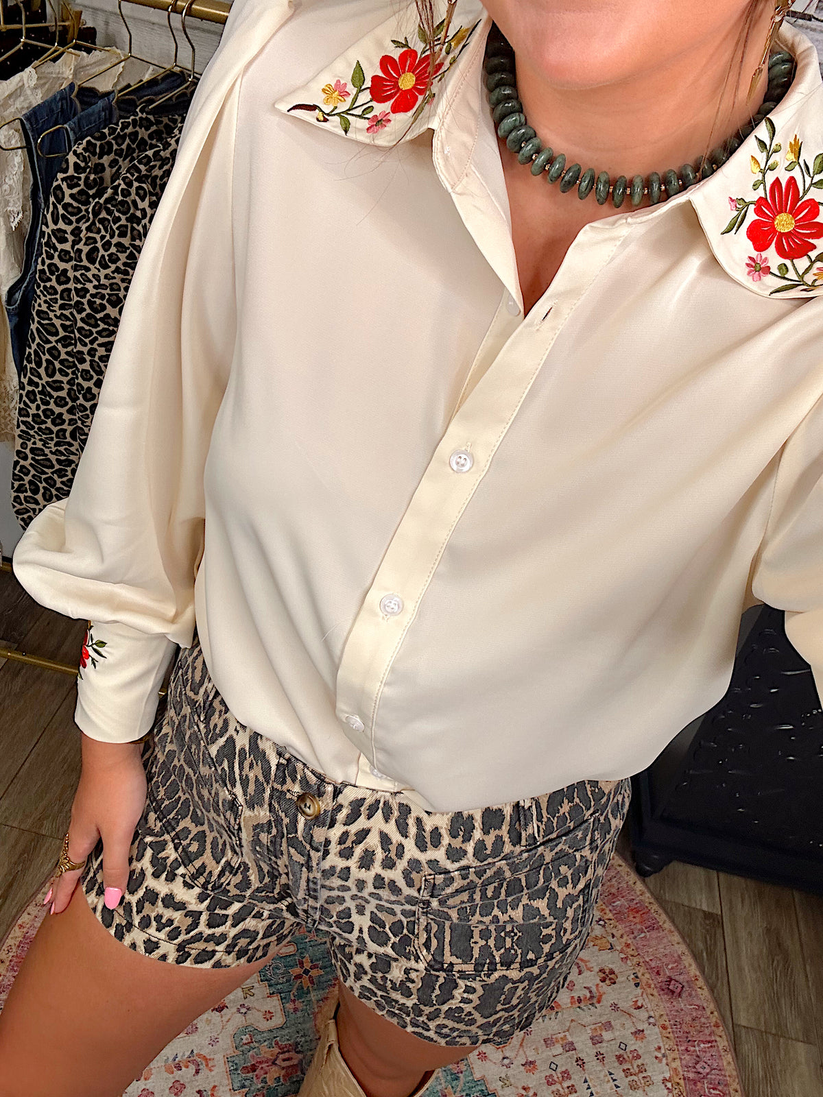 Ivory Floral Collared Blouse