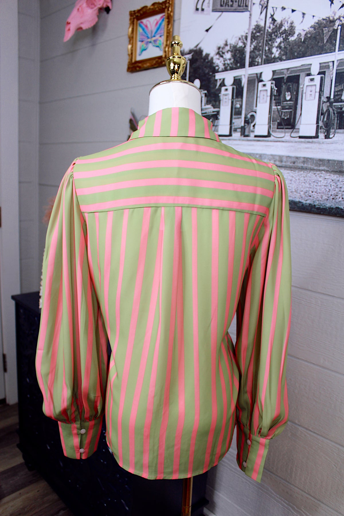 Jade Striped Button Blouse