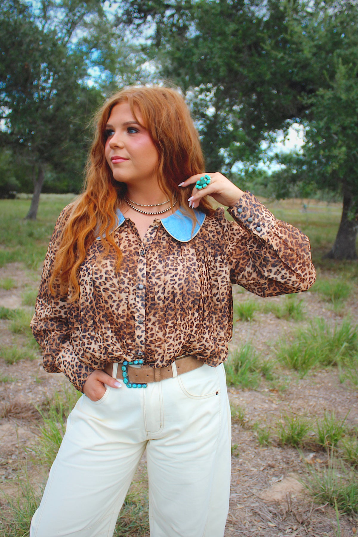 Denim Cheetah Blouse